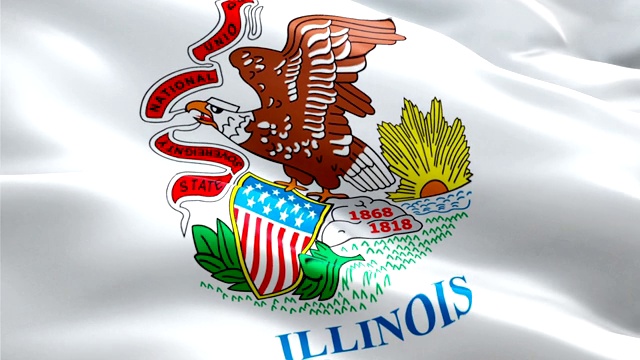 伊利诺斯州的旗帜。美国国旗飘扬。美国伊利诺伊州无缝循环动画。美国美国国旗高清分辨率背景。‎芝加哥伊利诺伊州旗特写1080p全高清视频演示视频下载