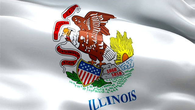 伊利诺斯州的国旗在风中飘扬。现实的美国国旗背景。‎芝加哥伊利诺斯州旗帜循环特写1080p全高清1920X1080镜头。美国伊利诺斯州，美国国旗录像新闻视频下载