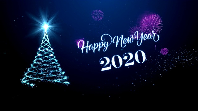 圣诞树上挂着喜迎2020年的蓝色祝福视频下载