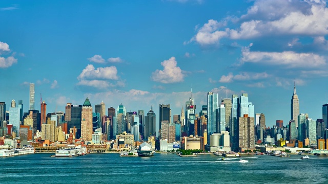 曼哈顿中城。Clasical视图。天线。哈德逊河。天际线视频素材