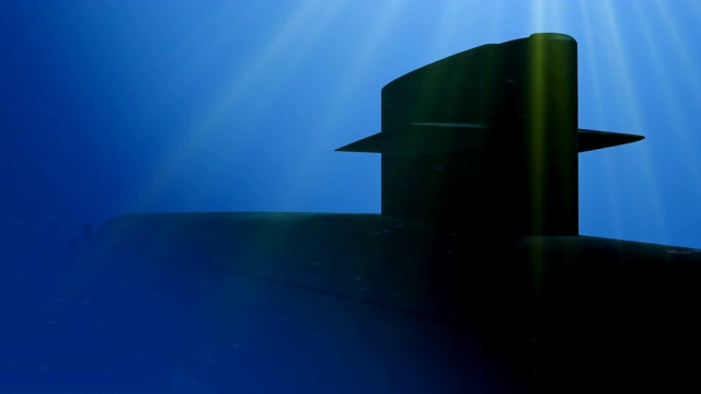 3D动画潜艇漂浮在水下。视频下载