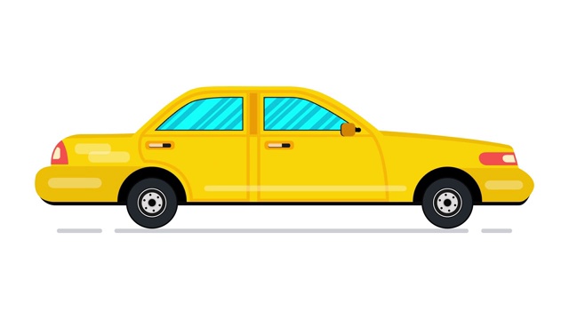 卡通黄色汽车动画。循环动画。4 k的决议视频下载