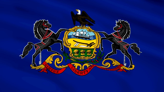 美国宾夕法尼亚州旗在风中飘扬视频素材