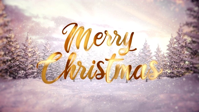 圣诞快乐的金色文字配上冬日的风景视频素材