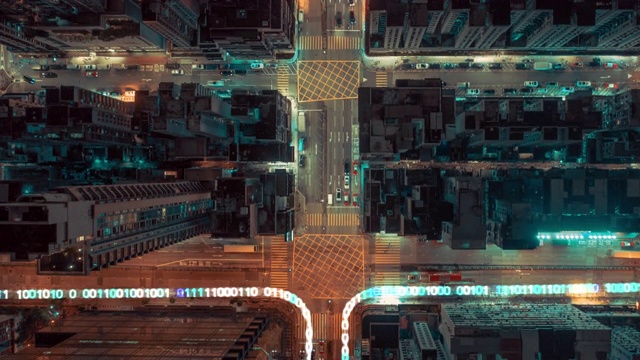 4k分辨率数据网络连接技术。从无人机的角度看香港城市和通讯网络的超失效。智能城市。物联网和大数据概念视频素材