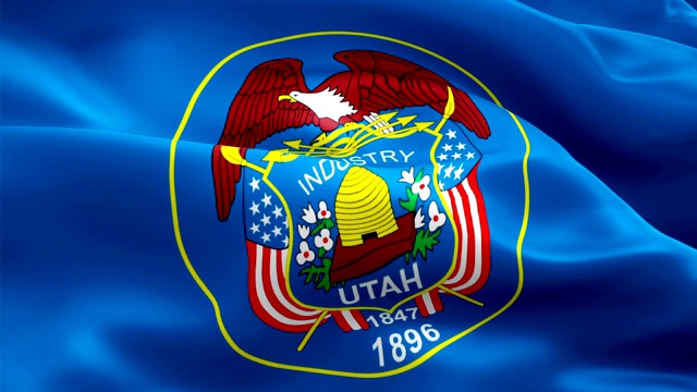 犹他州的旗帜。美国国旗飘扬。美国犹他州无缝循环动画。美国美国国旗高清分辨率背景。‎盐湖城犹他旗特写1080p全高清视频演示视频下载