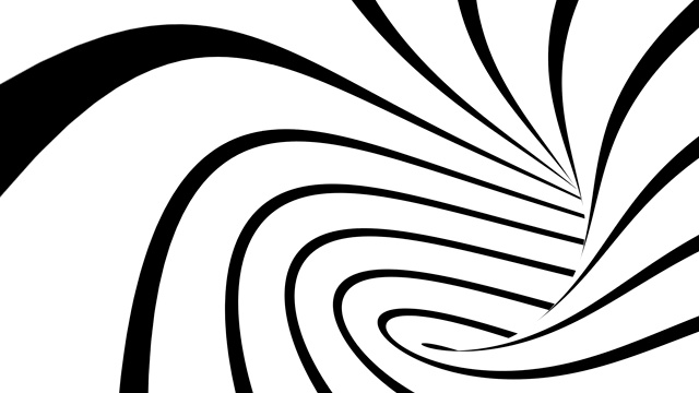 黑白致幻的视错觉。抽象催眠动画背景。螺旋几何循环单色墙纸视频下载