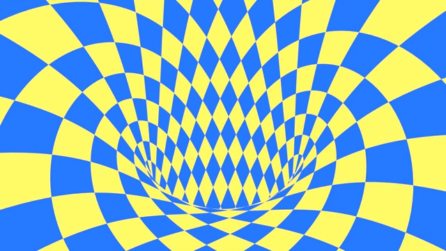 蓝色和黄色的迷幻视错觉。抽象催眠钻石动画背景。壁纸与菱形视频下载