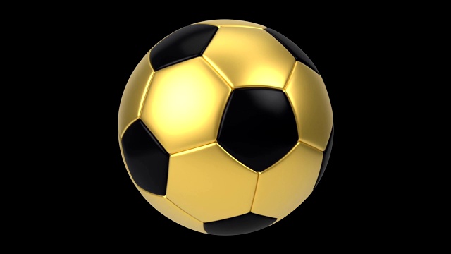 现实的黑色和金色足球孤立的黑色背景。3 d动画循环。视频素材
