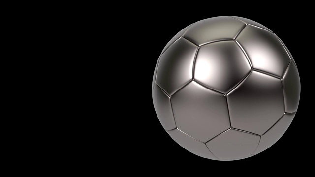 真实的铁金属足球孤立在黑色背景。3 d动画循环。视频素材