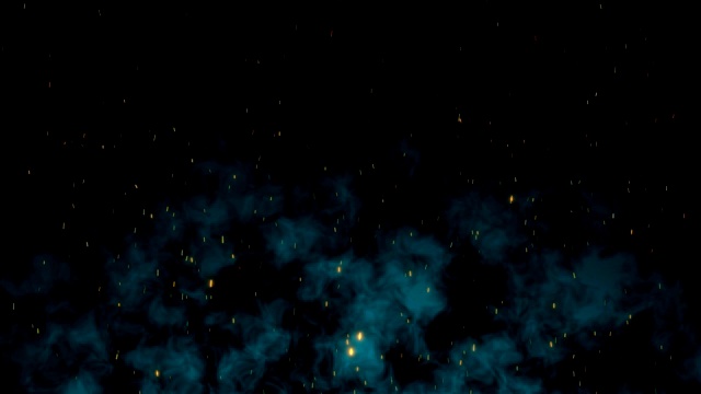 火火花飞行与蓝色烟雾背景动画3D渲染视频素材