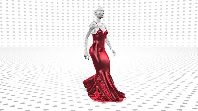 穿着红色裙子的人工穿孔女性机器人正在走路。人工智能。未来的时尚。科幻风格的机器人女孩。可爱的机器人的女人。CG动画。视频素材
