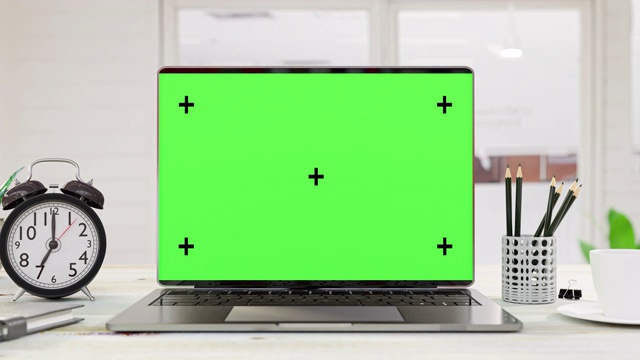 笔记本电脑的背景。电脑模型，绿色屏幕视频素材