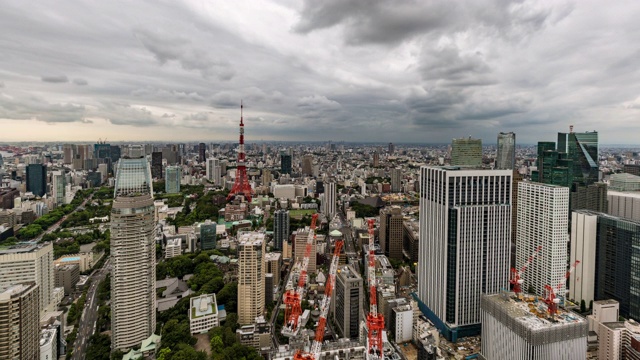 时间流逝-东京天际线的高架视图视频素材