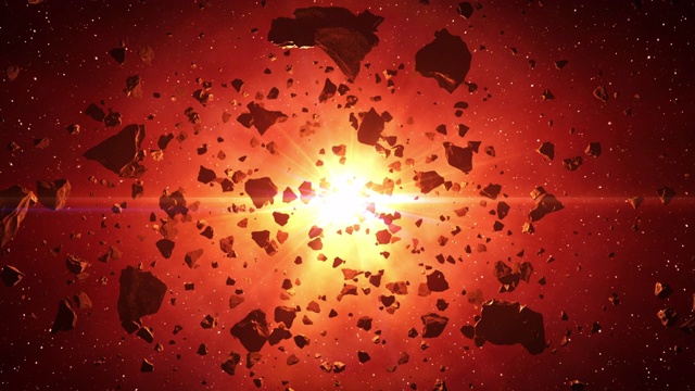 红太阳光线下的小行星群视频素材