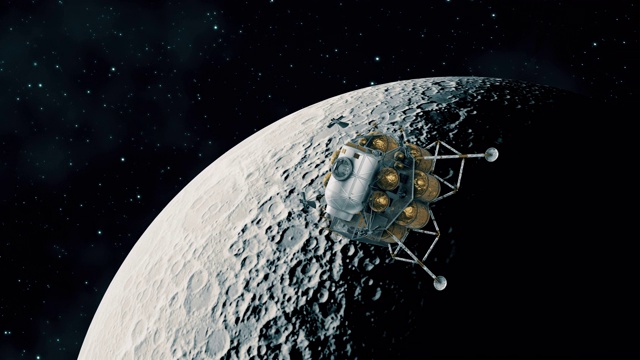 登月飞行器飞向月球。4K。视频素材