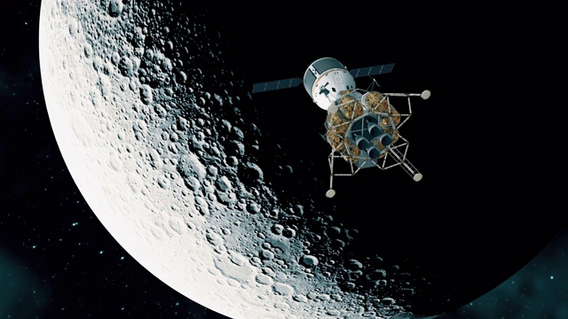 月球背景中的星际空间站。4K。视频素材