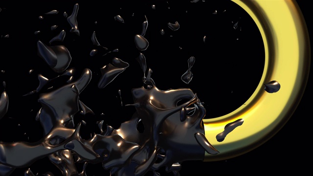 3D渲染强劲的石油流从一个金色的管道。计算机生成的抽象背景视频素材