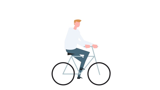 平面卡通多彩的人物动画。男骑自行车情况视频素材