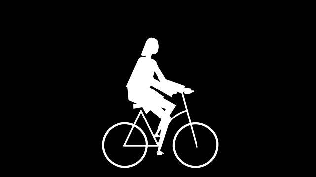 平面卡通色彩丰富的女性角色动画。女孩骑自行车骑自行车情况视频素材