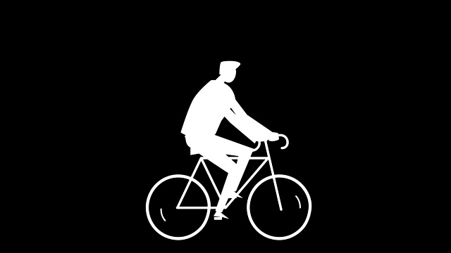 平面卡通多彩的人物动画。男骑自行车骑得快的情况视频素材