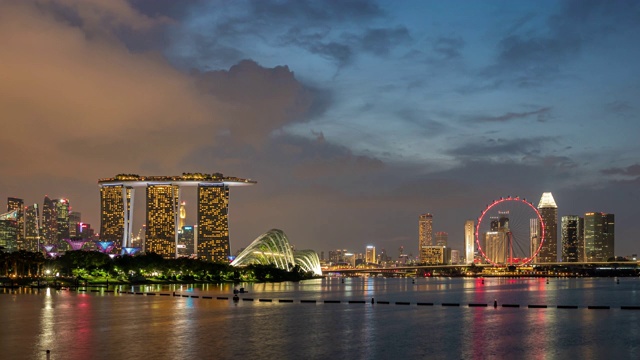 延时拍摄:日落时分的新加坡地标式商业区视频下载