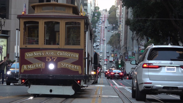 旧金山加利福尼亚大街，有缆车视频素材