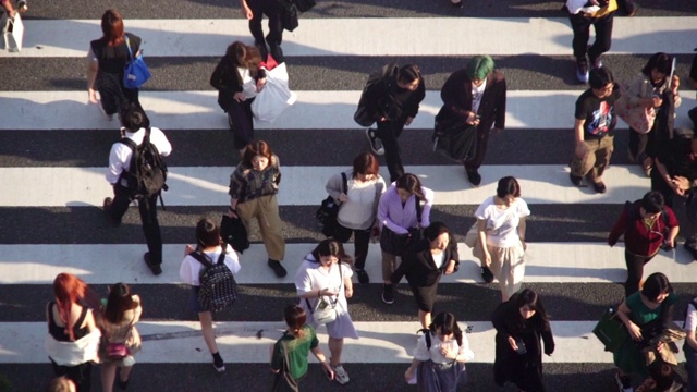 在日本东京，人群穿过斑马线。视频素材