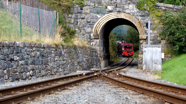 蒸汽火车向石拱隧道驶来视频下载