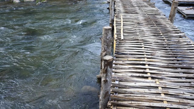 桥在树林中通过一条小河视频素材