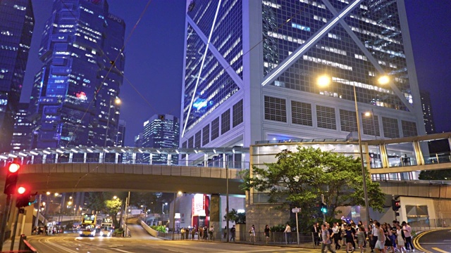 香港。商业区。Financail建筑。行人。流量。视频下载