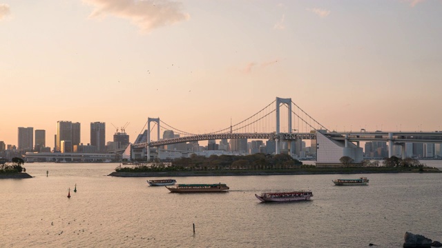 白天到夜晚的延时:空中东京彩虹桥视频素材