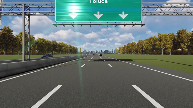 高速公路上的指示牌指示着托卢卡市的4K库存视频入口视频素材