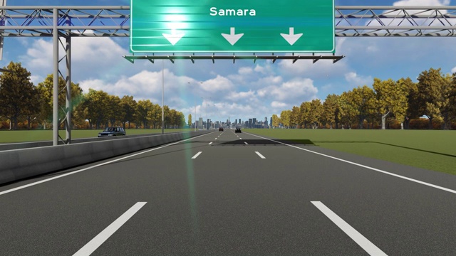 高速公路上的广告牌指示着萨马拉市的4K库存视频入口视频素材