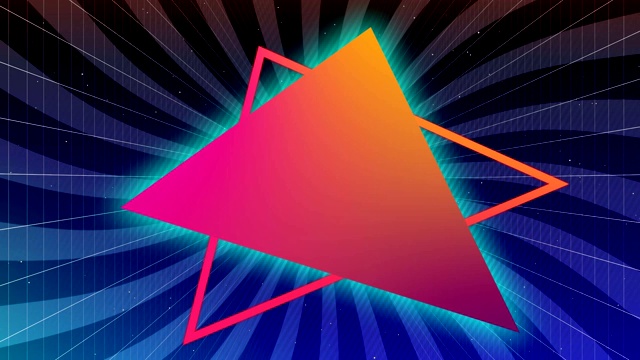 橙色和粉红色的三角形在旋转的紫色条纹的背景视频下载