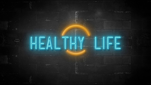 4K分辨率闪烁的霓虹灯上的健康生活信息视频素材