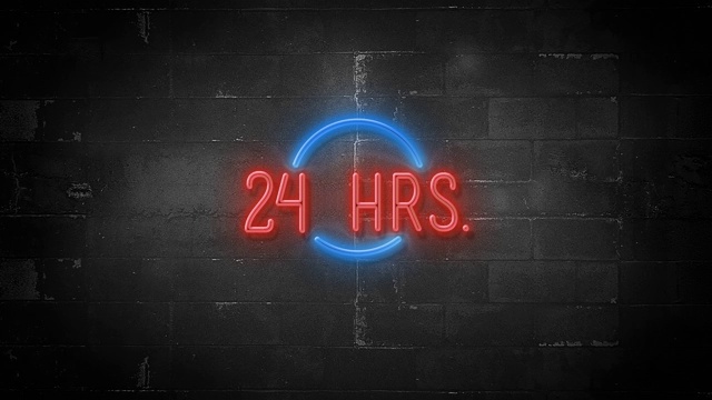 24小时信息在闪烁的霓虹灯标志在4K分辨率视频下载