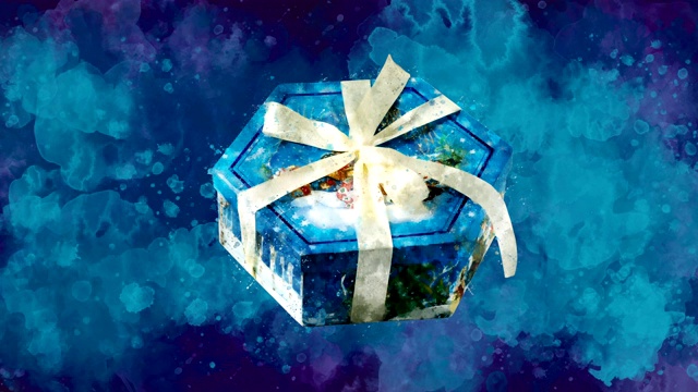 水彩圣诞装饰六角形盒子上的背景彩绘。视频下载