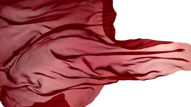 红色丝质织物在超慢的动作中横向流动和摆动，近距离，白色背景视频下载
