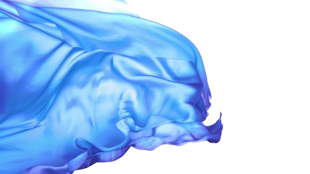 金属蓝紫丝质面料在超慢的动作中横向流动和摆动，近距离，白色背景视频素材