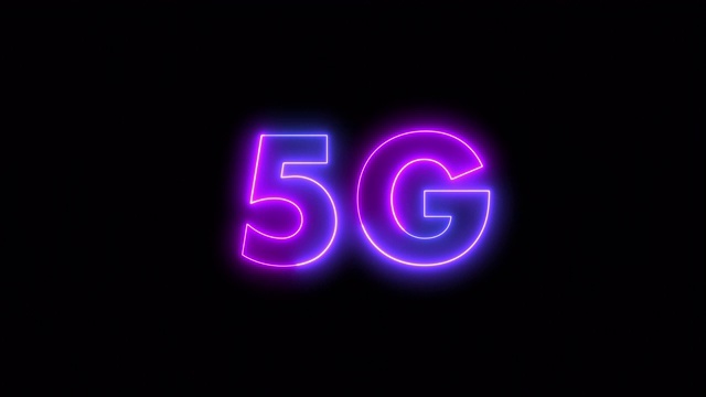 紫色霓虹技术网络标志闪烁着5G光视频素材