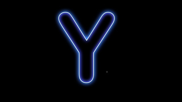 字母Y孤立在黑色背景，霓虹灯风格的编辑器。视频下载