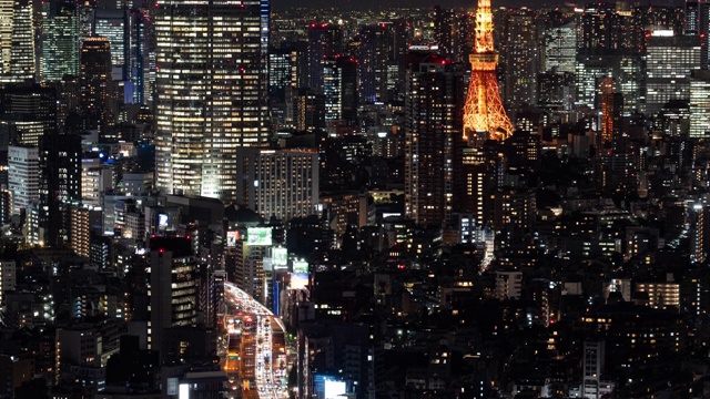 东京天际线与东京塔和六本木山视频素材