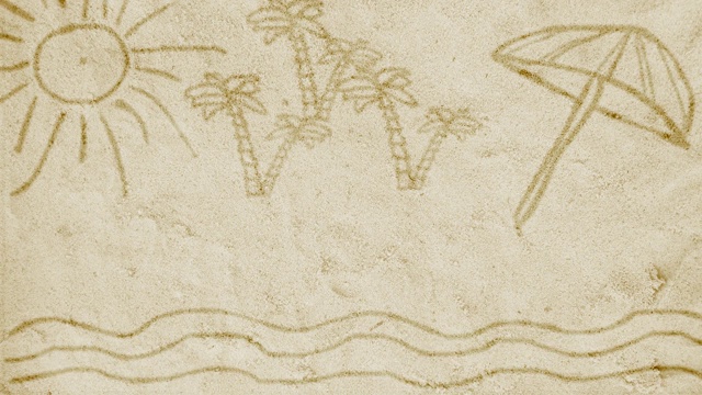 沙动画。在沙子上模仿绘画。休闲、度假、旅游和旅游板块均受到关注。适用自定义文本视频下载