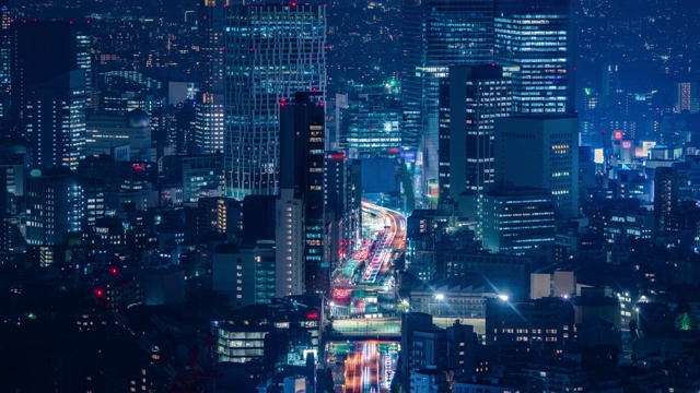从六本木森塔山拍摄的日本东京城市景观建筑的夜间延时视频素材