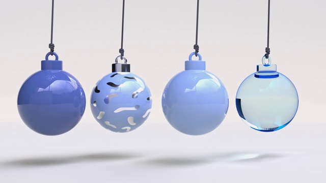 蓝白色场景球悬挂圣诞装饰3d渲染运动视频素材