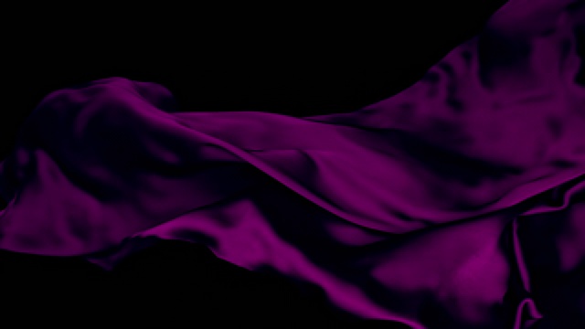 深色金属紫色丝质织物在超慢的动作中横向流动和波动，近距离，黑色背景视频素材