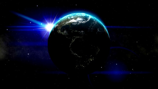 地球在太空中对着恒星旋转视频素材