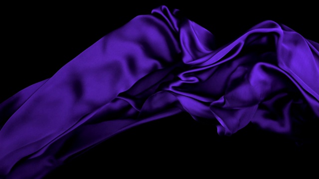 深色金属紫色丝质织物在超慢的动作中横向流动和波动，近距离，黑色背景视频下载