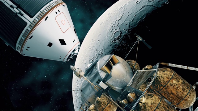 4 k。空间站太空舱与月球着陆器的分离。视频素材
